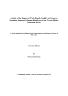 A study of the impact of work-family conflict on turnover intentions amongst Lebanese employees in the private higher education sector