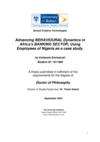 Advancing Behavioural Dynamics in  Africa’s Banking Sector; Using  Employees of Nigeria as a case study