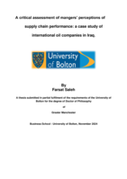 A critical assessment of mangers’ perceptions of   supply chain performance: a case study of   international oil companies in Iraq