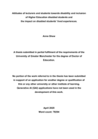 Attitudes of lecturers and students towards disability and inclusion of Higher Education disabled students and the impact on disabled students’ lived experiences