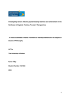 Investigating factors affecting apprenticeship retention and achievement in the Northwest of England: Training Providers’ Perspectives 
