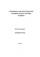 Job burnout and job satisfaction in Primary school teachers in Greece