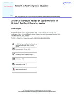 A Critical Literature Review of Social Mobility in Britain's Further Education Sector