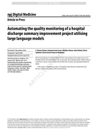 Automating the quality monitoring of a hospital discharge summary improvement project utilising large language models