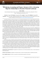 Introducing Accounting and Finance Advances (AFA): Advancing Rigorous Scholarship in a Dynamic Financial Landscape