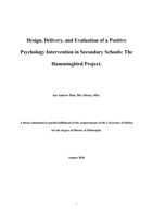 Design, Delivery, and Evaluation of a Positive Psychology Intervention in Secondary Schools: The Hummingbird Project