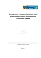 Development of a Consumer Satisfaction Based Model for the Provision of Sustainable Rural Water Supply in Malawi