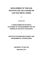 Development of thin film photovoltaic cells based on low cost metal oxides