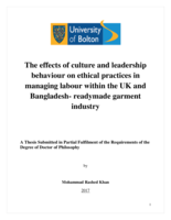The effects of culture and leadership behaviour on ethical practices in managing labour within the UK and Bangladesh- readymade garment industry