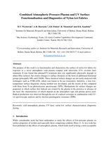 Combined atmospheric pressure plasma and UV surface functionalisation and diagnostics of nylon 6.6 fabrics