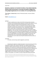 Students as Partners in E-Content Creation: A case study exploring student-staff partnership for learning and student engagement using digital applications for co-creation of e-learning materials.