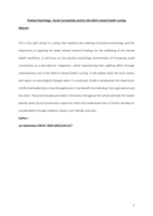 Positive psychology: social connectivity and its role within mental health nursing