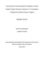 Examining the internationalisation strategies of United Kingdom Higher Education Institutions: an investigation of market entry mode choices in Nigeria