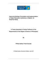 Improving strategy formulation and implementation in Higher Education institutions in Malawi :an empirical study.