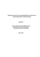 Calliope come lately: the continuing relevance of poetic form from the renaissance to present day