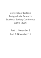University of Bolton Postgraduate Research Students' Society Conference 2016: Book of abstracts