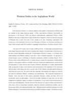 Plotinian studies in the Anglophone world