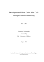 Development of metal oxide solar cells through numerical modeling.