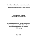 A critical and creative examination of the ‘extrospective’ poetry of Keith Douglas