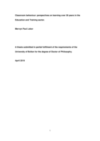 Classroom behaviour: perspectives on learning over 30 years in the Education and Training sector.