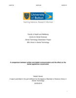 A comparison between written and digital communication and the effect on the dental appliances constructed.