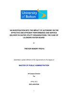 An investigation into the impact of autonomy on the effective and efficient performance and service delivery in water utility organisations : the case of Lilongwe Water Board