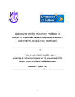 Assessing the impact of procurement processes on availability of medicines and medicals supplies in Malawi : A case of Central Medical Stores Trust (CMST)