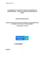 An assessment of the impact of inventory management on customer service - a case of Alliance One Tobacco Malawi Limited