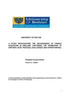 A study investigating the advancement of female solicitors in England : exploring the promotion to partner level process, challenges and opportunities.