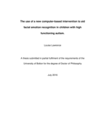 The use of a new computer-based intervention to aid facial emotion recognition in children with high functioning autism.