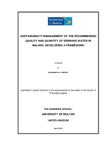Sustainability management of the recommended quality and quantity of drinking water in Malawi :developing a framework
