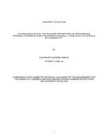 An investigation into the teachers perceptions of performance appraisal systems in public secondary schools : a case study of schools in Lilongwe city.