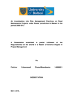An investigation into Risk Management Practices on road maintenance projects under roads jurisdiction in Malawi in the period 2009-2012
