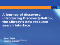 A journey of discovery: introducing Discover@Bolton, the library’s new resource search interface