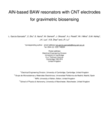 AlN-based BAW resonators with CNT electrodes for gravimetric biosensing