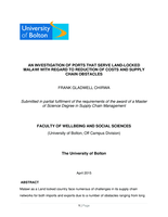 An investigation of ports that serve land-locked Malawi with regard to reduction of costs and supply chain obstacles