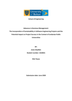 Advances in business management: The incorporation of sustainability in software engineering projects and the potential impact on project success in the context of Jordanian public Universities