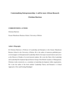 Contextualising entrepreneurship: a call for more African research