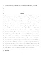 Loneliness and mental health at the early stages of the Covid-19 pandemic in England