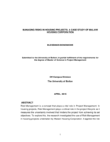 Managing risks in housing projects; a case study of Malawi housing corporation