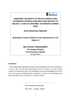 Assessing the impact of private agriculture extension system in achieving food security in Malawi : a case of Chiwamba extension planning area