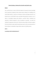Positive psychology: gratitude and its role within mental health nursing