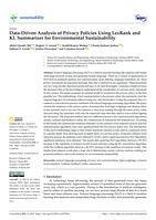 Data-driven analysis of privacy policies using LexRank and KL summarizer for environmental sustainability