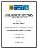 An investigation into construction contracts in Malawi - turnkey versus traditional contracts.