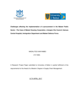 Challenges affecting the implementation of e-procurement in the Malawi Public Sector: - The Case of Malawi Housing Corporation, Lilongwe City Council, Kamuzu Central Hospital, Immigration Department and Malawi Defence Force.